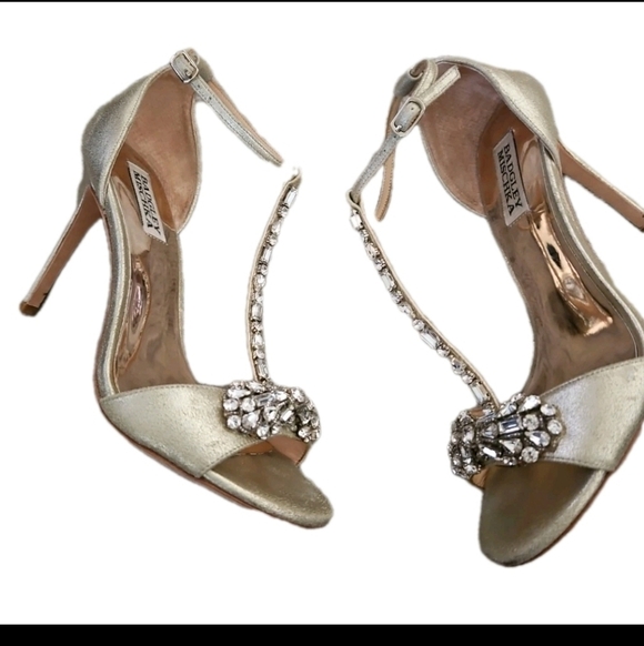 Badgley Mischka Womens Gold Pascale T Strap Rhinestone Heel 7.5 - Picture 6 of 15